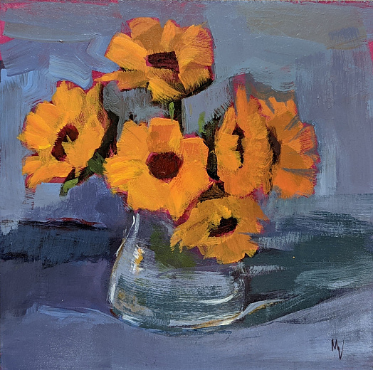 bouquet of sunflowers in glass vase