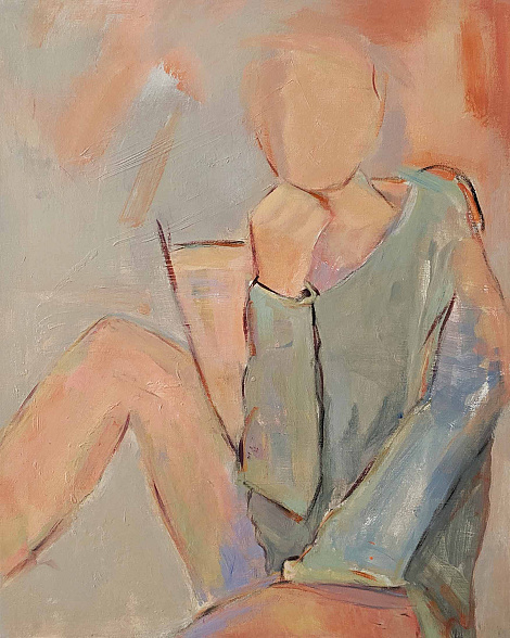 girl chin resting on fist knee up