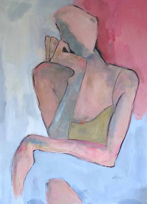 woman resting chin on hand exaggerated style